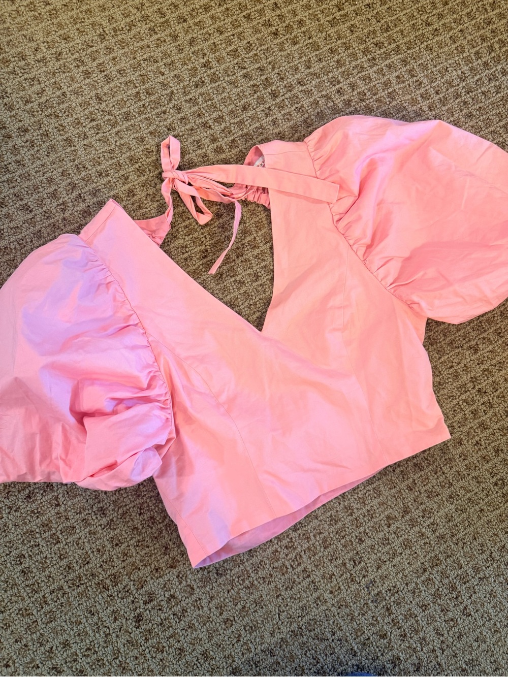 Endless Rose Bubble Sleeve Tie-Back Crop Top in Pink